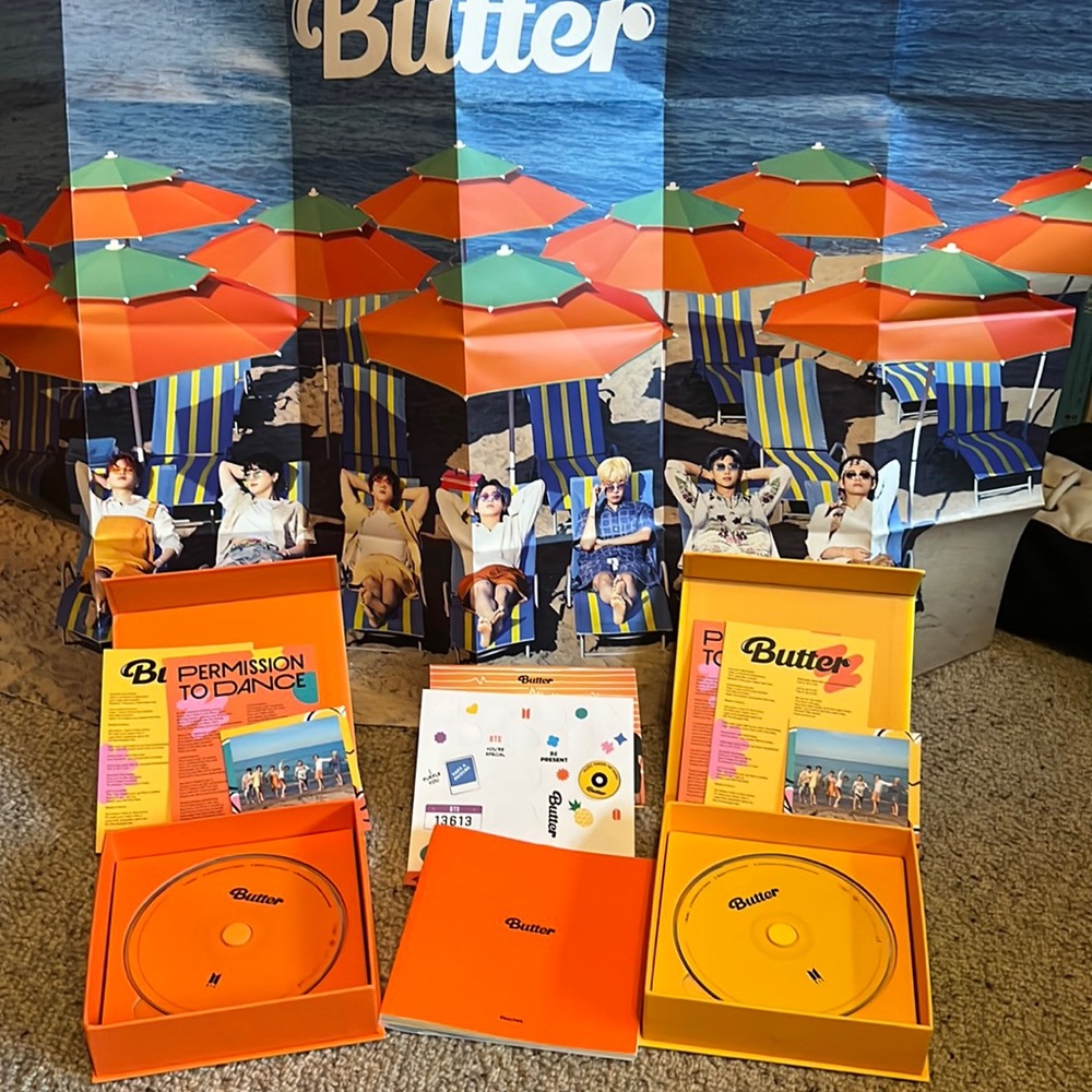BTS Butter cds, both peach and yellow boxes included.